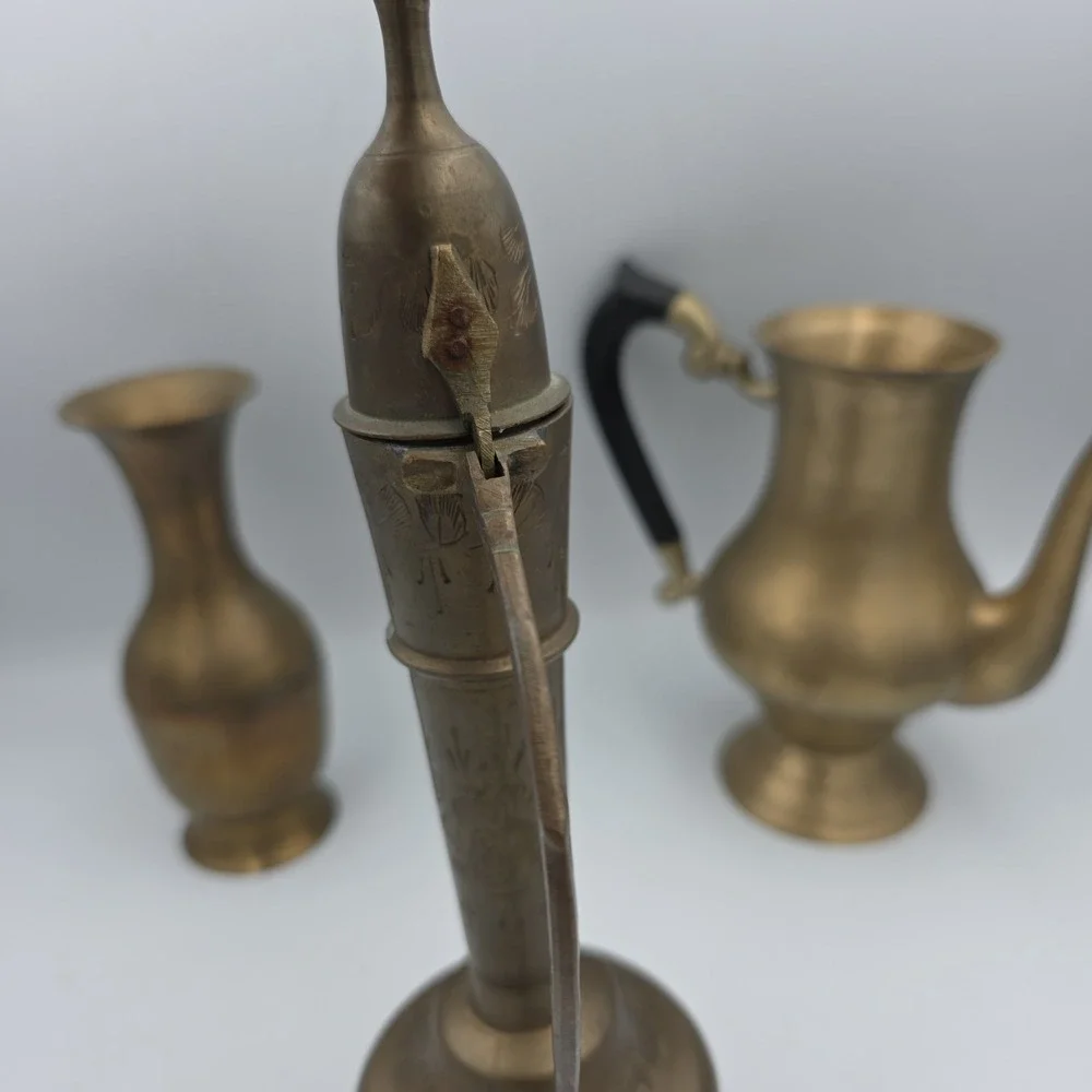 Vintage Ornate Solid Brass Etched Pitcher Made in India Lot Of 3